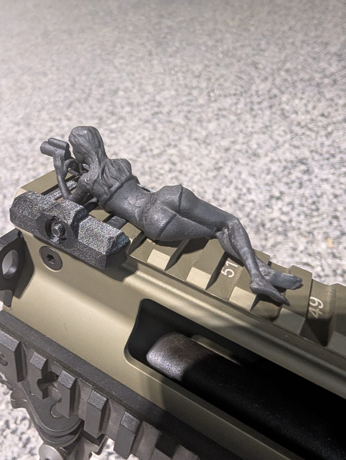 Spotter G stainless steel rail figure shown clearly, mounted on an airsoft rifle rail