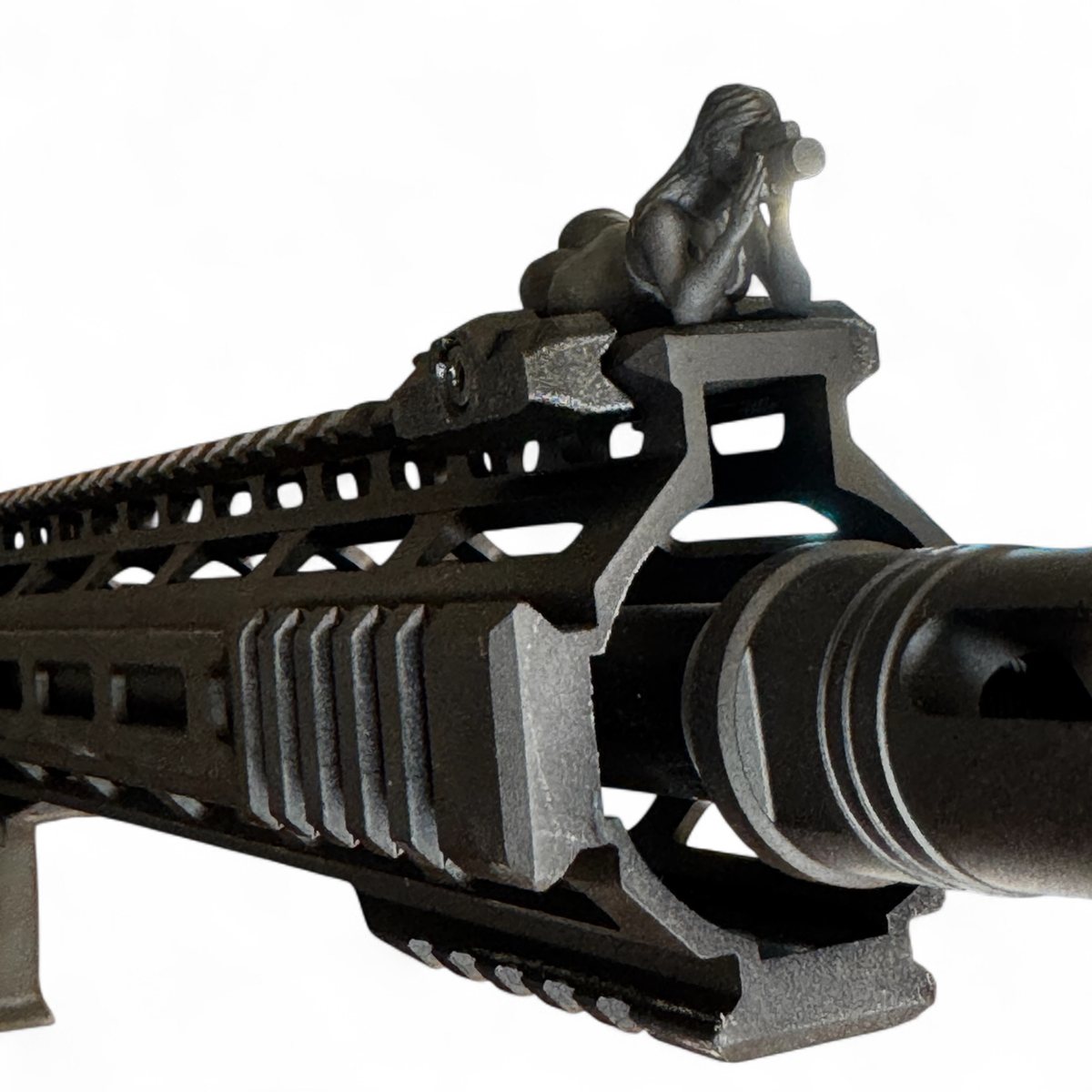 Spotter G on a rifle, clean angled studio shot